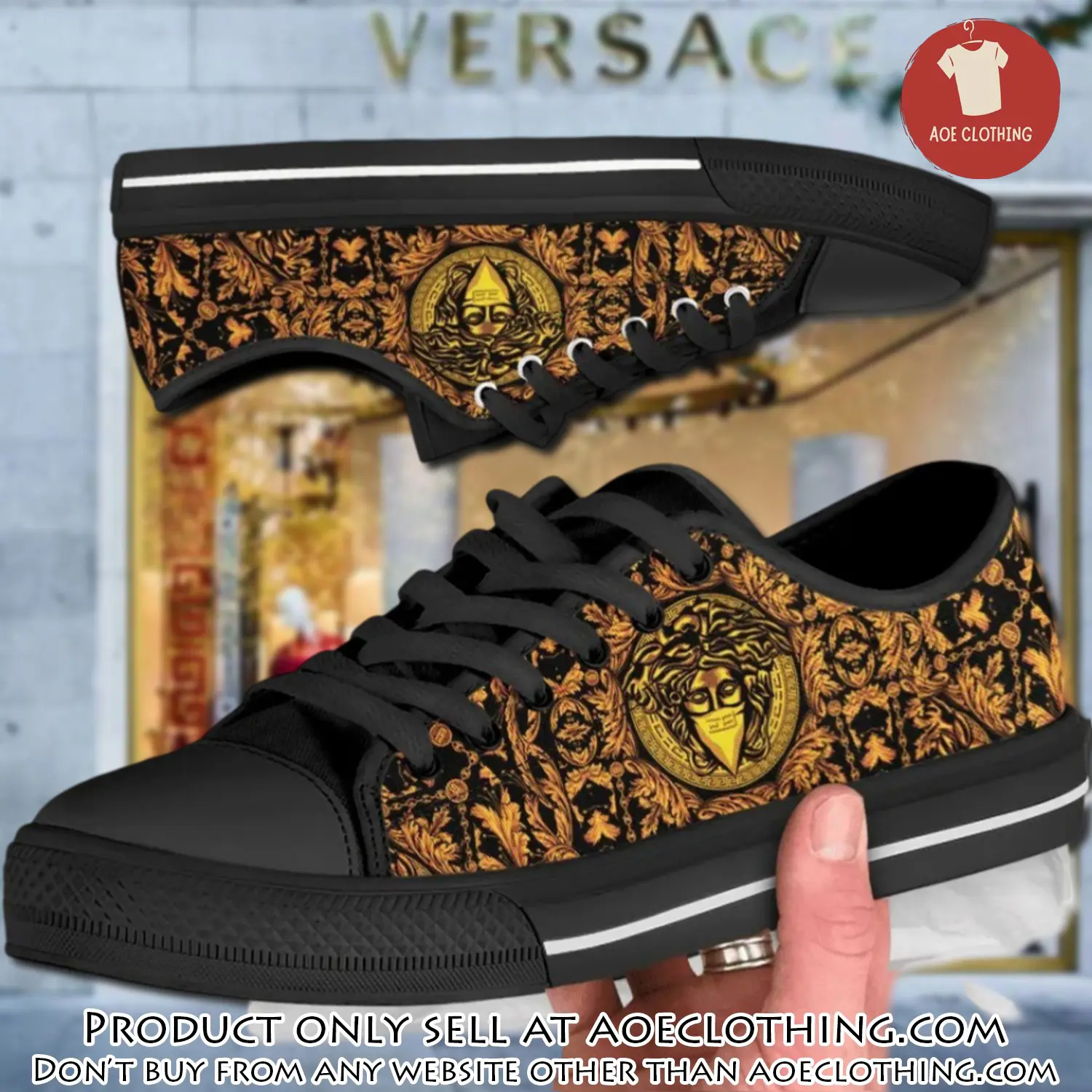 Versace medusa gold low top canvas shoes luxury brand gifts for men women aoe1501602
